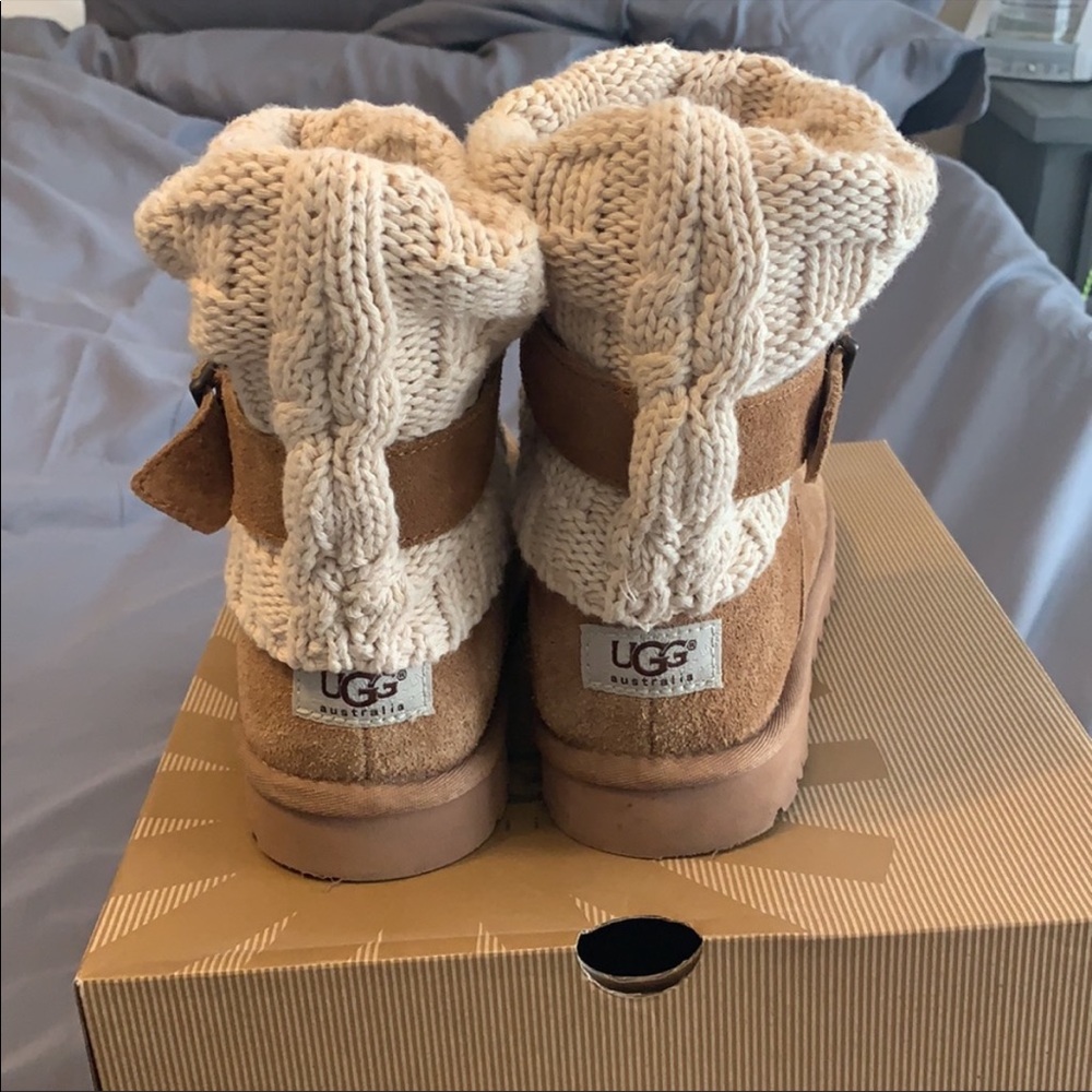 UGG Chestnut Suede & Cream Knit Short Boot - Picture 4 of 11